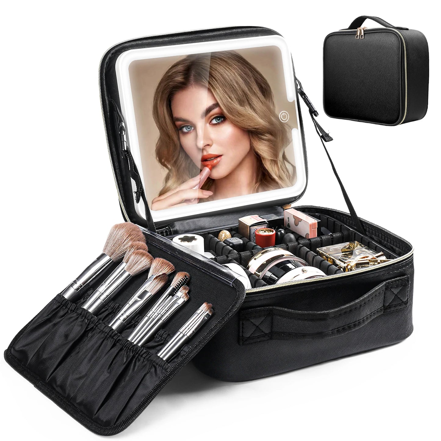 Trousse de maquillage de voyage avec miroir 4.2 par LED, trousse de maquillage avec supports de synchronisation réglables pour la maison, cadeau de vacances