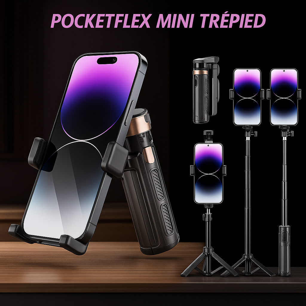 PocketFlex 2025 – Mini Trépied Télescopique & Stabilisateur de Poche avec Télécommande Bluetooth