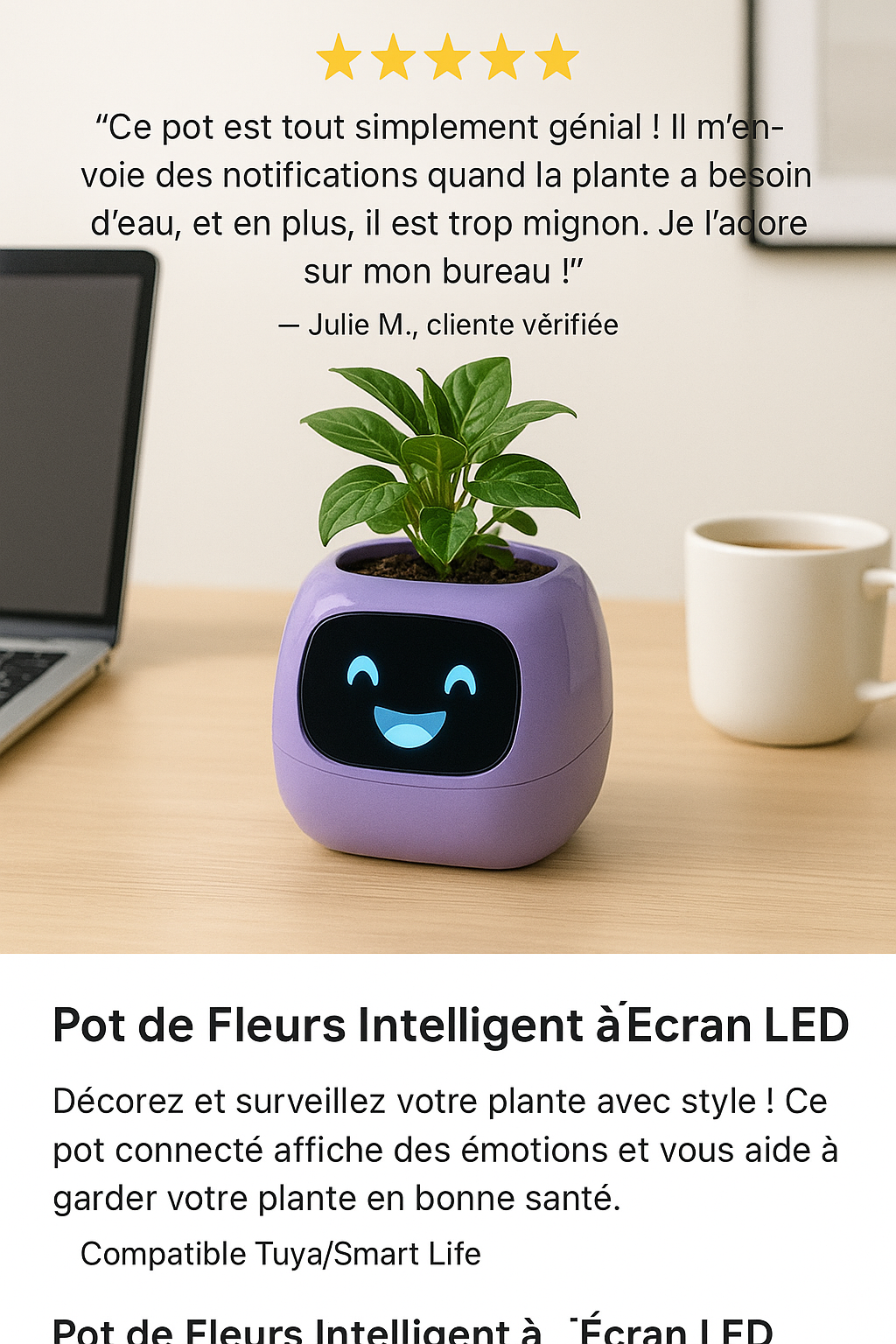 Pot de Fleurs Intelligent à Émotions – Tuya Ivy Connecté, Réactif & Ultra Mignon